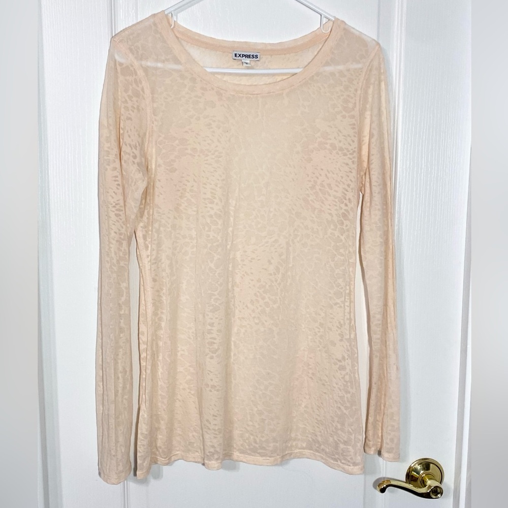Y2K VTG Express Sheer Burnout Pattern Long Sleeve Tee Peach Size Large